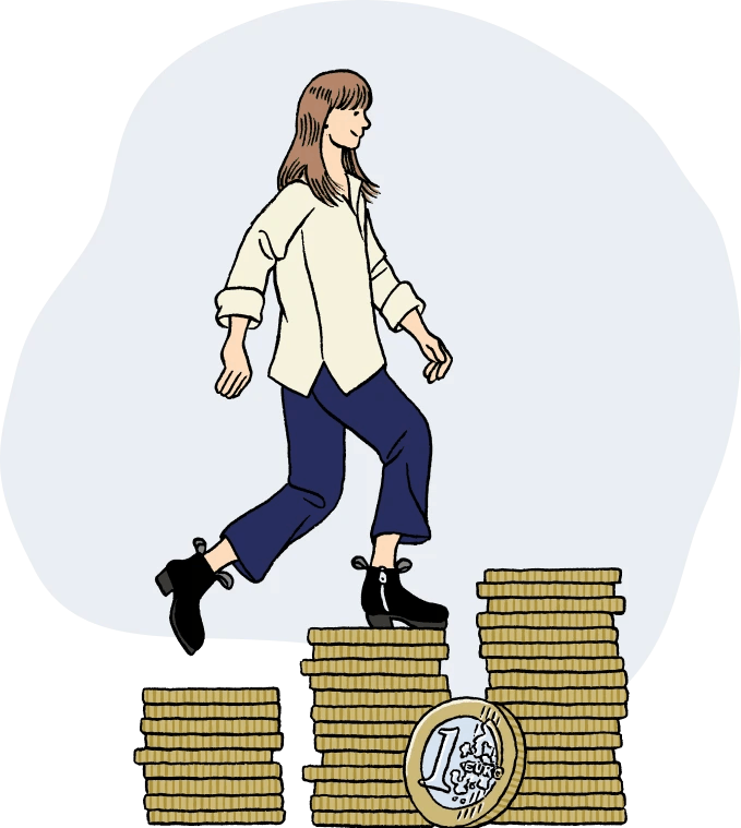 Illustration d'une personne sur un escalier de monnaie